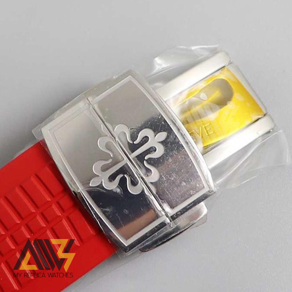 Aquanaut Jumbo 5167A-012 Singapore Edition Stainless Steel Case ZF 1:1 Best Edition Red Second Hand on Red Rubber Strap 324CS Clone (Correct Thickness)